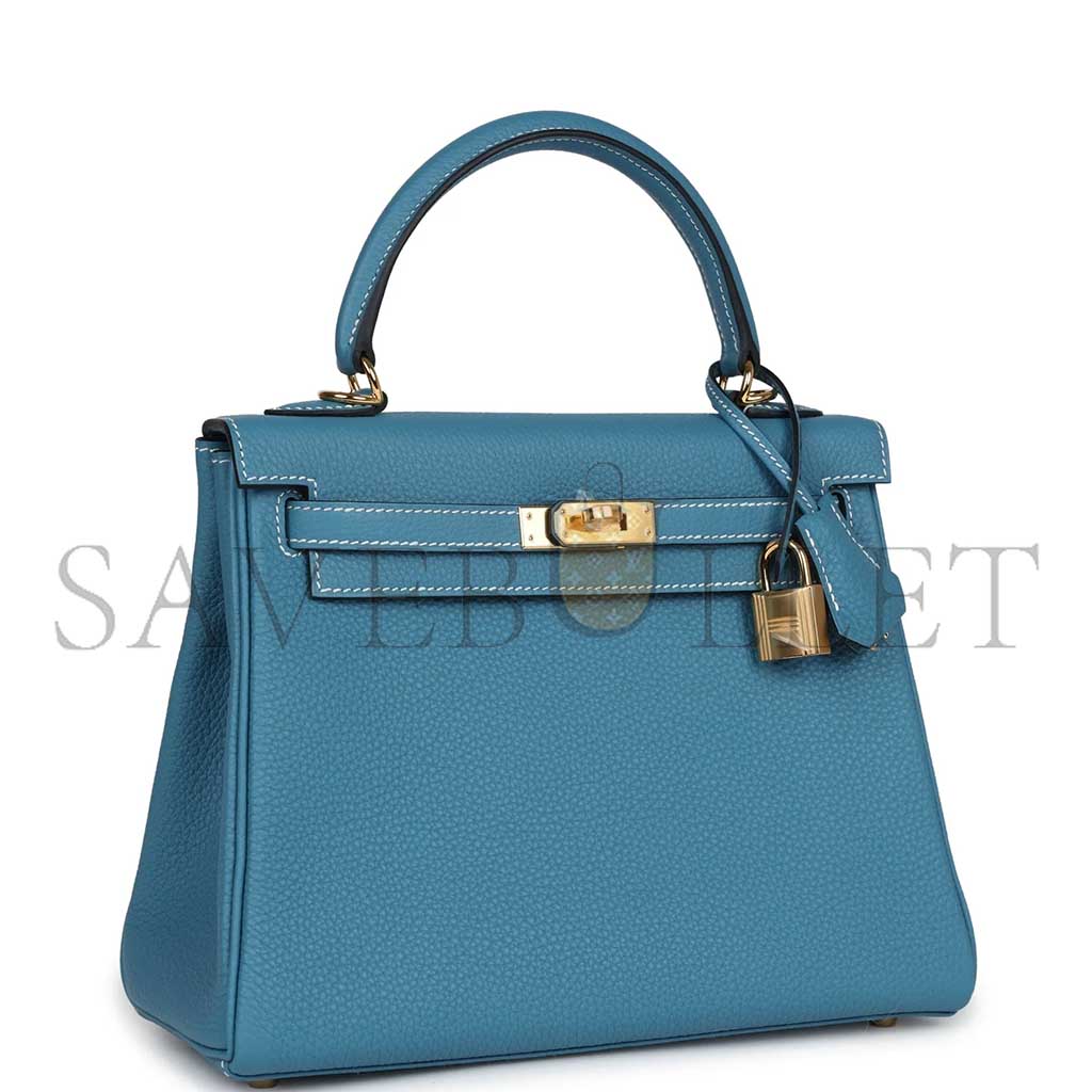 H**mes master kelly retourne 25 blue denim rose gold buckle (25*17*7cm)